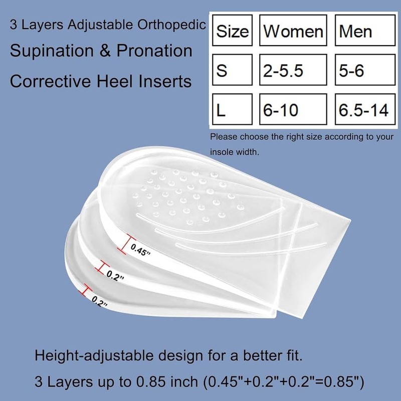 Two Pairs Overpronation Insoles,3 Layers Adjustable Heel Wedge Corrective Inserts,Correction