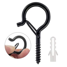 Pack of 20 Hook Screws Screw Hooks Black 4 mm x 55 mm Ceiling Hooks Heavy Duty with Safety Buckle with Screws for Hanging Plant Baskets Bird House Wind Chimes Lanterns Fairy Lights