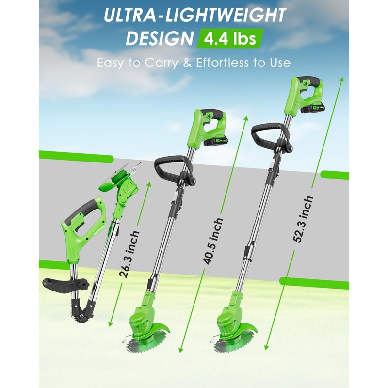 Cordless Weed Wacker, 3-in-1 stringless Weed Wacker, Foldable 2.0Ah Battery