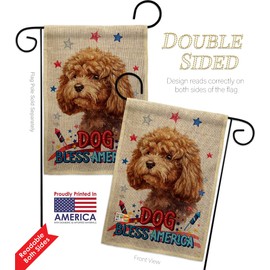 Patriotic Poodle Burlap Garden Flag Set with Stand Animals Dog Puppy Spoiled Paw Canine Fur Pet Nature Farm Animal Creature Small Decorative Gift Yard House Banner Double-Sided Made In USA 13 X 18.5