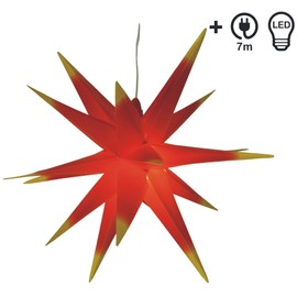 GURU SHOP 3D Außenstern Kaspar, Ø 55 cm, Weihnachtsstern, Faltstern mit 18 Spitzen, 4 m Außenleitung, LED Leuchtmittel - 230V E14 Rot/gelb, Kunststoff, Weihnachtsstern, Adventsstern
