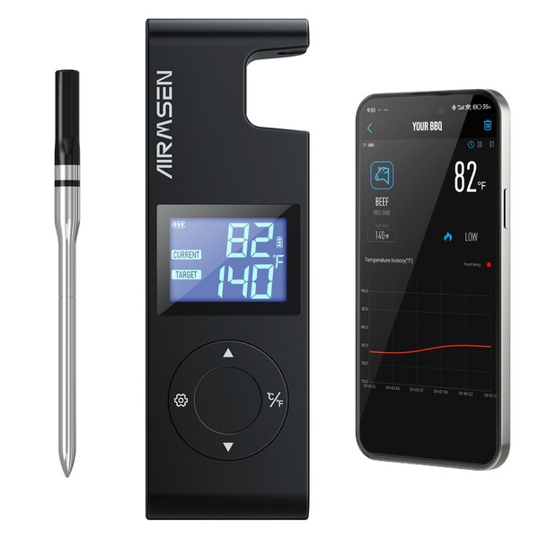 AIRMSEN Wireless Meat Thermometer with Smart LCD Display Standalone Base,