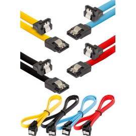 POPPSTAR 4 x SATA Cable SSD/HDD (0.5 m SSD Data Cable / SATA 3 Cable SSD, Straight Male to Angled) up to 6 Gbit/s, Black, Yellow, Red, Blue