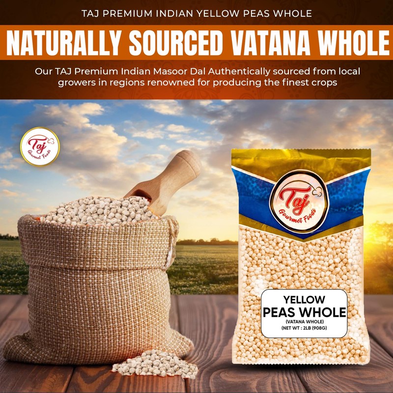 TAJ Yellow Peas Whole 2-Pounds | Vatana Whole, Vatana, Matar
