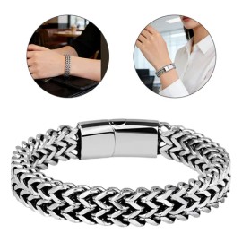 Diguiduk® Pulsera Cubana Plata De Acero Inoxidable Hombre Con Doble Color Plata 21cm Regalos para mujeres