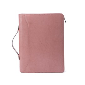 Geslun Vegan Leather Portfolio with Hidden Handle, Front Pocket, Business Padfolio Tablet/13” Laptop Organizer, Folio Document Cell Phone Holder, Professional Executive Folder, Pink