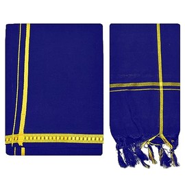 Kolakeer™ - Juego de dhoti de algodón para hombre, 1,9 metros de dhoti con 1,2 metros de Angavastram - Pentex Mundu Angavastram, Azul, Talla única