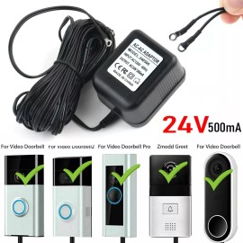 24V Power Supply Adapter Transformer W/ 26FT Wire Video Ring Doorbell 1/2/2 Pro
