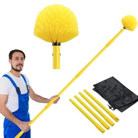 JAOTREL Dusters for Cleaning, Cobweb Duster with Extension Pole, Medium Stiff Bristles Cobweb Duster Head, Ceiling Fan Duster, Yellow, 6 FT