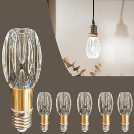 ELGOBST Unique Decorative Light Bulbs, 6500K Daylight White Light LED Bulb Equivalent 30W, E26 Standard Base, Antique Acrylic Crystal Light Bulbs for Chandeliers, Ceiling Fan, Wall sconces, 6-Pack