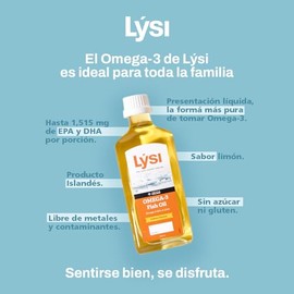 LSI, Omega 3 en Aceite de pescado, Mezcla de diferentes pescados, Sabor limn, Para toda la familia y embarazadas, Sin gluten y azcar, 240 ml.         
