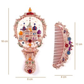 BYVUTE Handheld Mirror Set, Vintage Makeup Mirror and Comb Antique Princess Castle Vanity Mirror Cosmetic Decorative Embossed Hair Brush Gift for Women Girls (Flower)