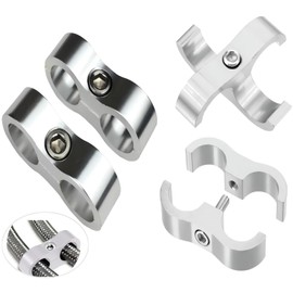 6AN Double-Hole Hose Separator Clamp, Aluminum Hose Fitting Adapter, Fit for 3/8 Fuel, Brake, Water, Gas Line - Silver Pack of 4