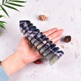 JIC Gem JIC Gem Healing Crystal Tower Natural Colorful Fluorite Crystal Tower Hand Carved Multi-Storey Crystal Tower Gift Feng Shui Collection Arts Home Decor Ornaments(1.7-2.2 lbs)