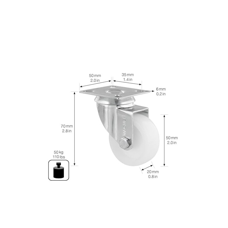 Wagner Eco 03125001 Swivel Castor Diameter 50 mm, Height 70