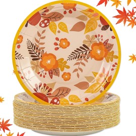 HFBOBP 50 Pcs Thanksgiving Paper Plates, 7inch Disposable Fall Maple Leaf Dessert Party Plates for Birthday Holiday Family Gatherings Parties AutumnThanksgiving Party Decoration