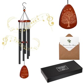 Litu Sympathy Wind Chimes for Outside, 25.5" Wooden Memorial Wind Chimes Outdoor for Loss of Mother Father Loved One, Deep Tone Windchimes, Sympathy Gift for Condolence Remembrance Bereavement, Black