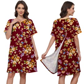 Liokoc Hospital Gowns for Women Open Back Tear Away Snap Post Shoulder Surgery Short Sleeve Soft Cotton Adaptive Clothing