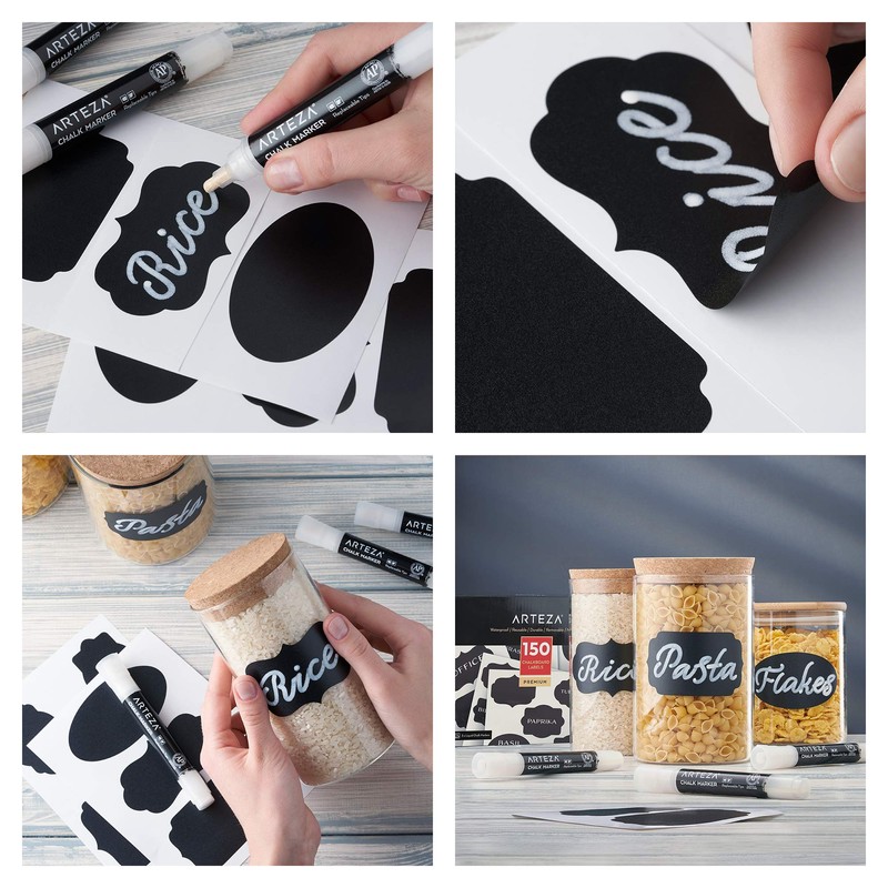 Arteza 150 Chalkboard Labels for Jars, Spice Jar Labels with