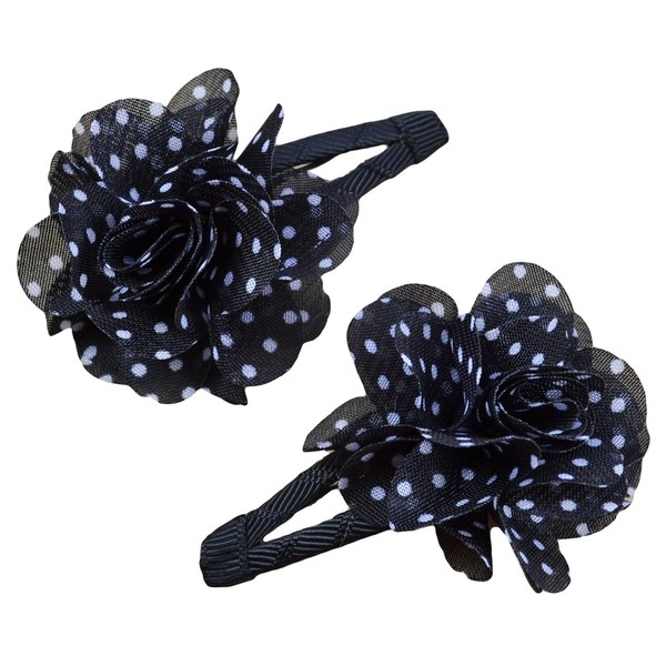 Funny Girl Designs Set of 2 Chiffon Flower No Slip Snap Hair Clips (Black Flower w/White Dots)