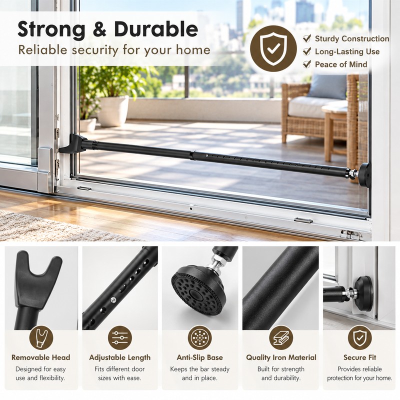 Door Security Bar, Patio Door Lock, 44-55 Inch Adjustable