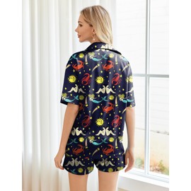 Ekouaer Pajamas for Women Silk Soft Sleepwear Short Sleeve Button Down Pjs Satin Top and Shorts 2 Piece Lounge Set Mermaid,X-Large