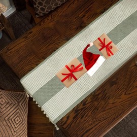 KKTECH Cotton Linen Table Runner, Hand-Tassels for Dining Table, Elegant Table Runners for Holiday Parties, Christmas Table Runners, Perfect for Dining Room Decor (180cm) (Sage Green)