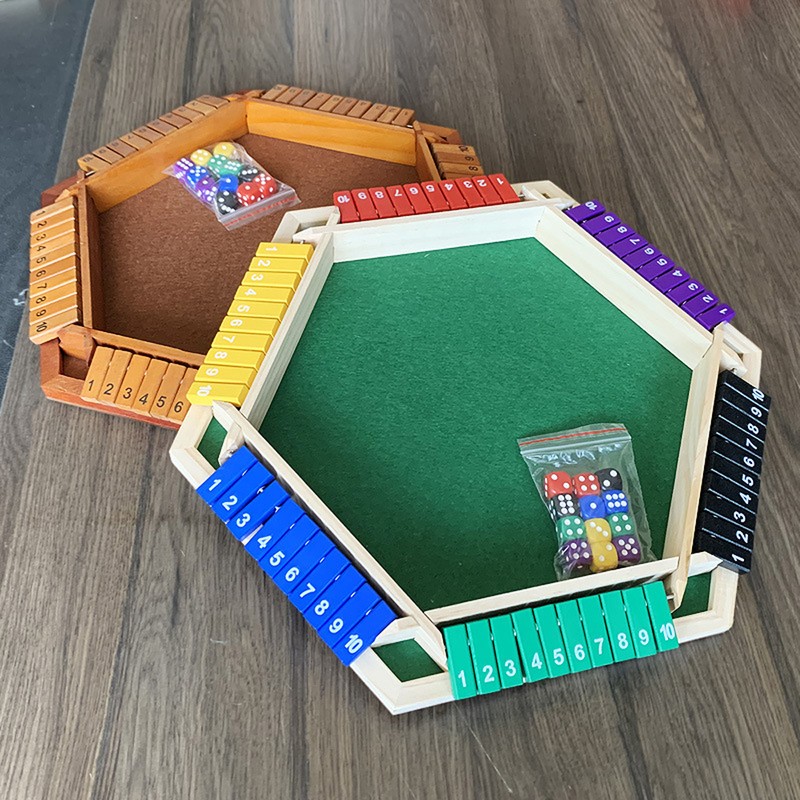 1-6 Players Shut The Box Dice Game, Wooden Board Table