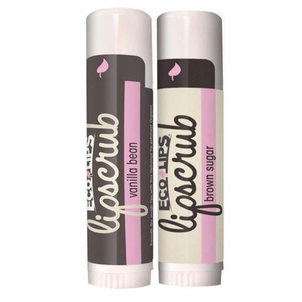 Eco Lips LipScrub Sugar Scrub Sticks - Brown Sugar & Vanilla Bean - 100% Natural Lip Care Treatment with Organic Sugar and Coconut Oil - Gently Exfoliate & Polish Dry, Flaky Lips, 100% Edible