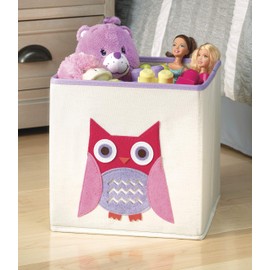 Whitmor Kids Canvas Collapsible Cube-10 x 10 x 10 inches, Pink, Owl Collection