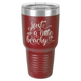 JUST A LITTLE BEACHY Maroon 30 oz Tumbler With Straw and Slide Top Lid | Stainless Steel Travel Mug | Compare To Yeti Rambler