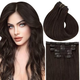 Vivien Remy Clip-In Real Hair Extensions, 120 g, Darkest Brown, 35 cm, Double Wefts, Straight Hair, 7 Pieces, #2