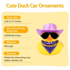 wonuu Rubber Duck Car Ornaments Duck Car Dashboard Decorations for Cute Car Accessories with Cowboy Hat Necklace and Sunglasses, Shiny Purple