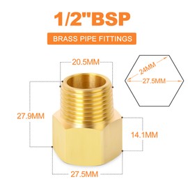 GASHER 5PCS Brass Pipe Fitting, Reducer Adapter, 1/2-Inch Male BSP x 1/2-Inch Female BSP