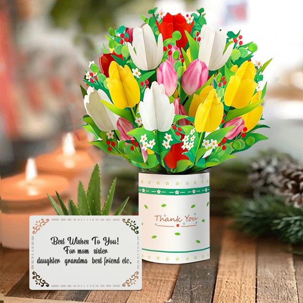 YianHien Pop Up Card Tulip Bouquet, Perfect 3D Card Mother's