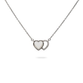 Avnis Collar con forma de corazón de piedras lunares, plata de ley 925, collar de corazón con piedras de circonita cúbica, cadena de plata de 40,6 cm + extensor de 5 cm