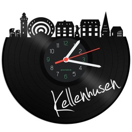 GRAVURZEILE Vinyl Record Clock - Skyline Kellenhusen - Wall Clock Made of Cast Vinyl with City Skyline 30 cm - Upcycling Designer Clock - Modern Wall Clock in Retro Vintage Style - Made in Germany