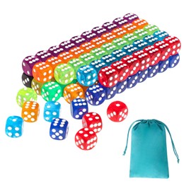 400 Pieces 16mm Colored Dice Set, Bulk Dice in 10 Translucent Colors with 4 Blue Drawstring Storage Bags, 6 Sided Dice for Board Games