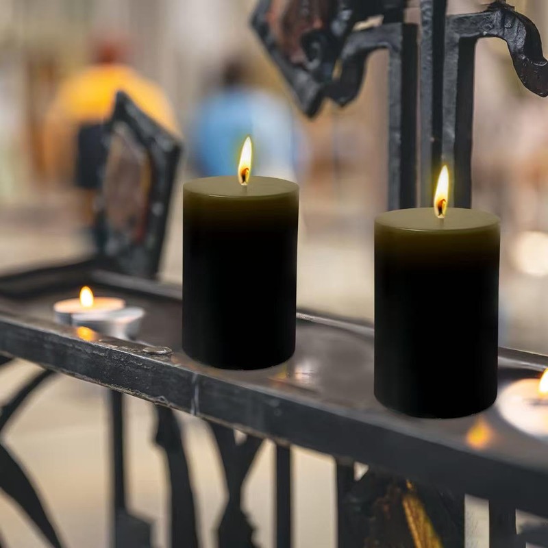 6 Pack 2x3 inch Pillar Candles, Black Unscented Votive Candle