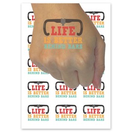 Life is Better Behind Bars Bike Biking Cycle Temporary Tattoo Water Resistant Fake Body Art Set Collection - 54 1" Tattoos (1 Sheet)