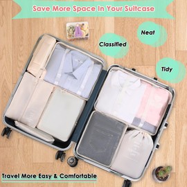 Packing Cubes, Packing Cubes for Suitcases Travel, Waterproof Suitcase Organiser Bags Travel Packing Cubes Set Travel Essentials Bag for Clothes Shoes Travel Accessories (Beige)