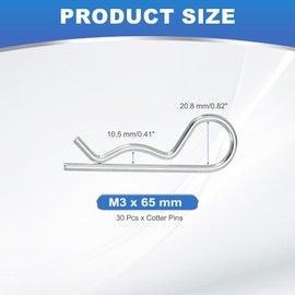 PATIKIL M3 x 65 mm Cotter Pin Assortment Kit, 30 Pcs Heavy Duty R Clips Hardware Pin Carbon Steel Spring Fasteners Hitch Pin for Trailer Locking Lawn Mowers Truck, Silver Tone