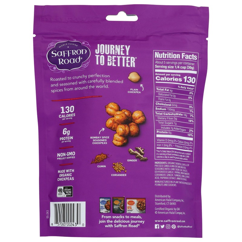 Saffron Road Bombay Spice Crunchy Chickpea Snack, 6oz - Gluten