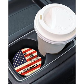 4th of July Ceramic Car Cup Holder Coasters Set of 2- Patriotic Statue of Liberty & American Flag Design, Absorbent Auto Drink Coasters, 2.6 Inch Universal Fit