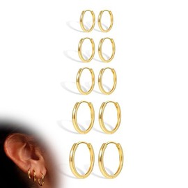 SULIUDAJI Women's Gold Hoop Earrings Set, Stainless Steel Gold Plated Small Gold Hoop Earrings, Hypoallergenic Lightweight Cartilage Hoop Earrings, Suitable for Multiple Ear Holes