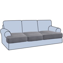 H.VERSAILTEX Stretch 3 Piece T Cushion Sofa Slipcovers Individually Sofa Cushion Covers for 3 Cushion Couch Sofa Seat Cushion Covers with Elastic Bands Featuring Thicker Jacquard Fabric, Dove