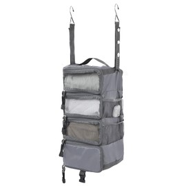 TABITORA Travel Luggage Organizer Hanging Packing Cubes Portable Hanging Shelves Carry on Closet for Suitcase with 2 Hooks,Collapsible(Gray,S)