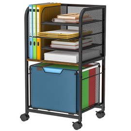 5-Tier Rolling File Cart with Drawers, File Cabinet Organizer for Hanging File Folders, Letter-Size File Storage with Wheels, Multi-Layer Mobile Filing Cabinet for Desk Storage, Office and Home