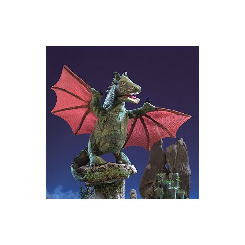 Folkmanis Winged Dragon Hand Puppet, Green, red, 1 ea