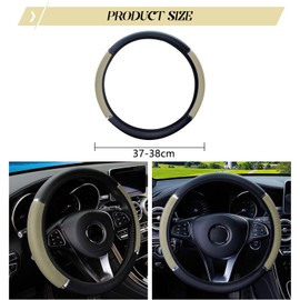 Leather Steering Wheel Cover, Universal Non-Slip Breathable Elasticity Microfibre Wavy Steering Wheel Cover, Car Steering Wheel Protective Cover, 37-38 cm, Beige